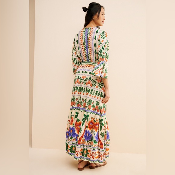 Anthropologie FARM Rio V-Neck Kaftan Maxi Cut-Out Dress Medium - Picture 3 of 16